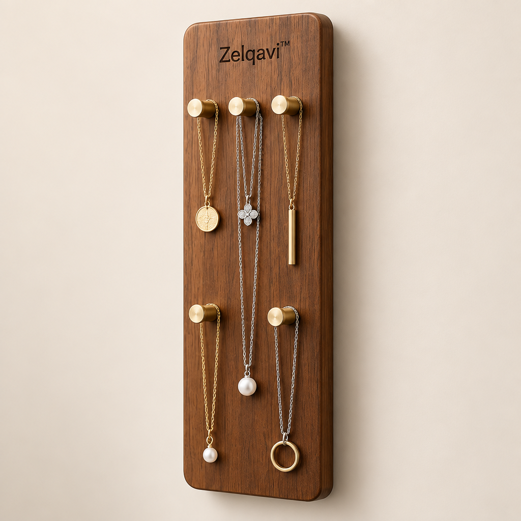 Zelqavi™ Wooden Wall-Mounted Necklace Organizer image 01